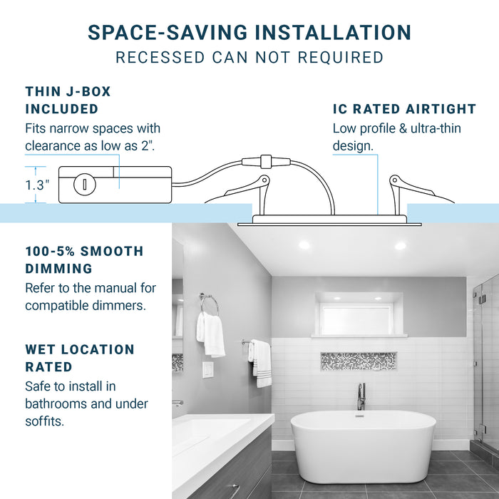 Fire Rated - 5CCT - 4" LED Recessed Ceiling Slim Panel Light with Junction Box - 9W