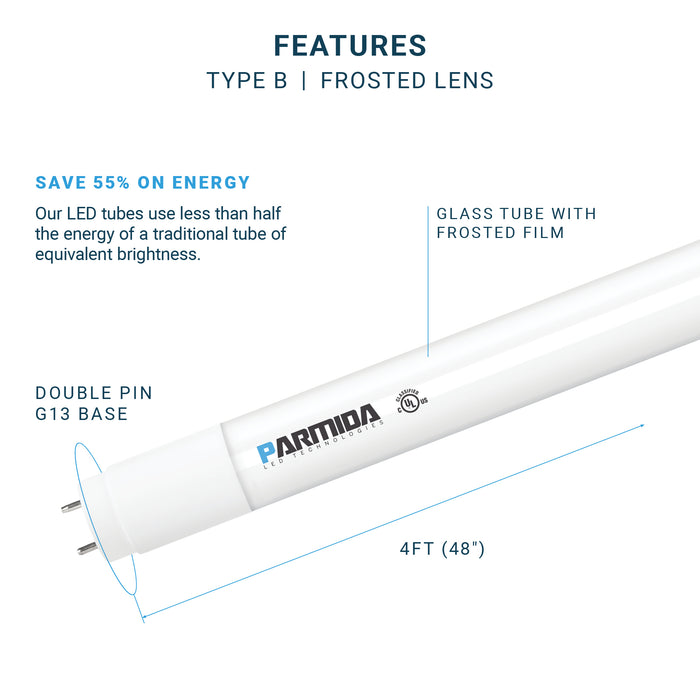 4FT LED T8 Tube Ballast Bypass Type B Installation Frosted Lens — Parmida  LED Technologies